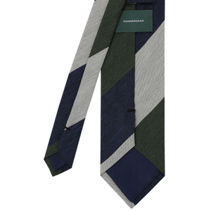 Mannergram - Navy Olive Grey Stripe Silk Tie - 3 Fold - The Suitcase