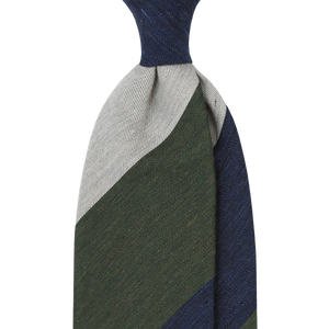 Mannergram - Navy Olive Grey Stripe Silk Tie - 3 Fold - The Suitcase