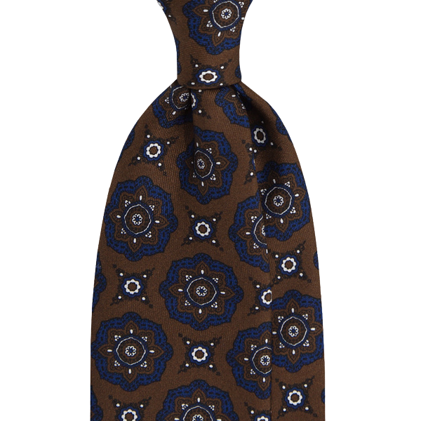 Mannergram - Brown Navy Floral Printed Handmade Silk Tie - The Suitcase