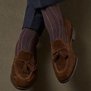 Edward Max - Brown And Blue Stripe Socks - The Suitcase