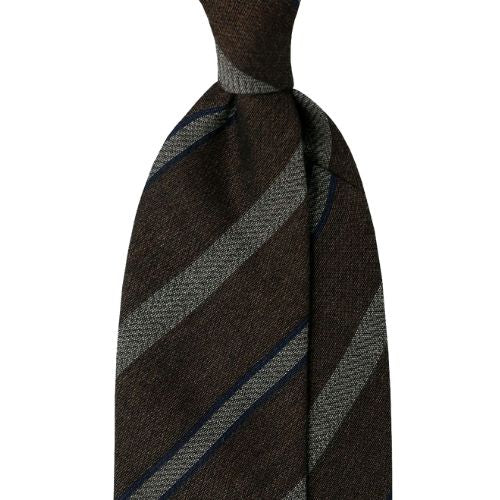Mannergram - Brown Navy Arrow Stripe Silk Tie - 3 Fold - The Suitcase