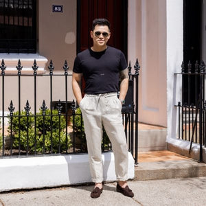Amauri - Neutral Linen Pleated  Pants - The Suitcase