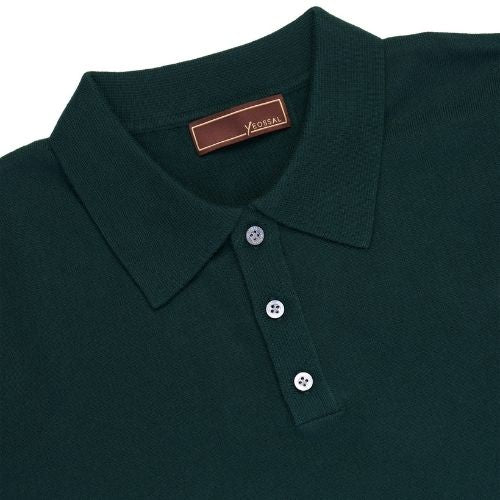Yeossal - Olive Knitted Cashmere Short Sleeve Polo - The Suitcase