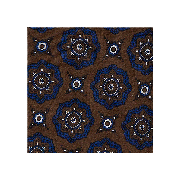 Mannergram - Brown Navy Floral Printed Handmade Silk Tie - The Suitcase