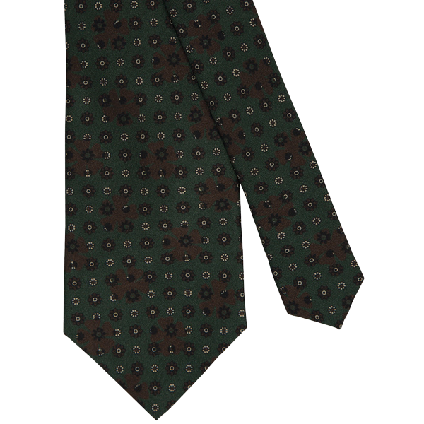 Mannergram - Dark Green Floral Printed Silk Tie - 3 Fold - The Suitcase