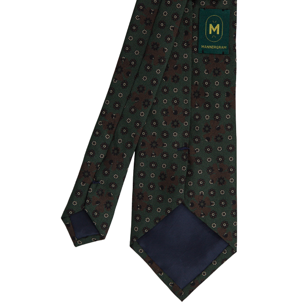 Mannergram - Dark Green Floral Printed Silk Tie - 3 Fold - The Suitcase