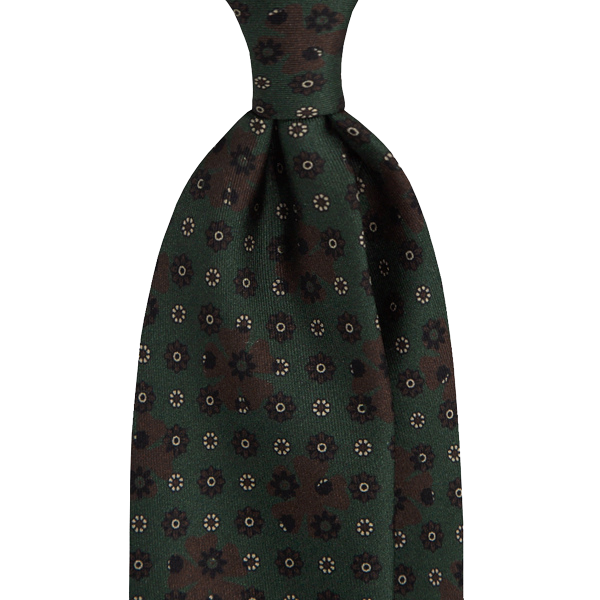 Mannergram - Dark Green Floral Printed Silk Tie - 3 Fold - The Suitcase
