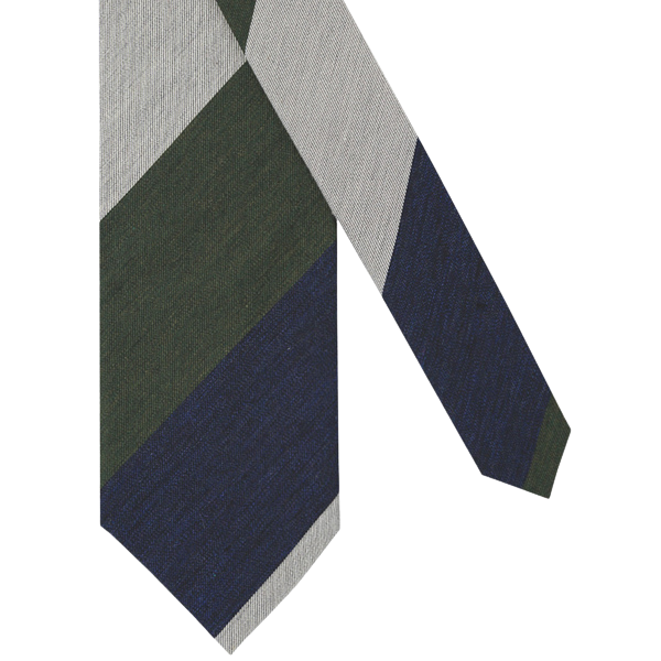 Mannergram - Navy Olive Grey Stripe Silk Tie - 3 Fold - The Suitcase