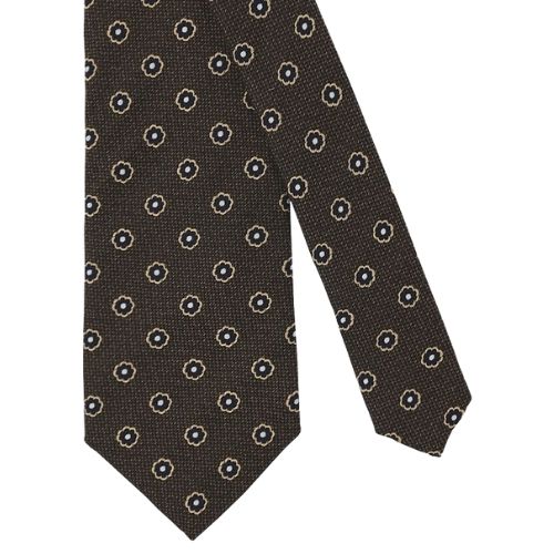 Mannergram - Brown Jacguard Floral Printed Silk Tie - 3 Fold - The Suitcase