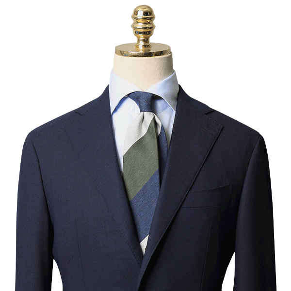 Mannergram - Navy Olive Grey Stripe Silk Tie - 3 Fold - The Suitcase