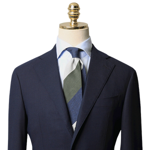 Mannergram - Navy Olive Grey Stripe Silk Tie - 3 Fold - The Suitcase