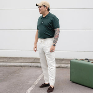 Yeossal - Olive Knitted Cashmere Short Sleeve Polo - The Suitcase