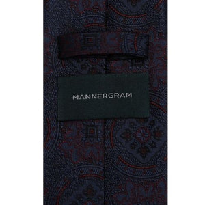 Mannergram - Navy Wine Arabesque Pattern Silk Tie - 3 Fold - The Suitcase