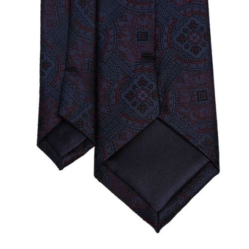 Mannergram - Navy Wine Arabesque Pattern Silk Tie - 3 Fold - The Suitcase
