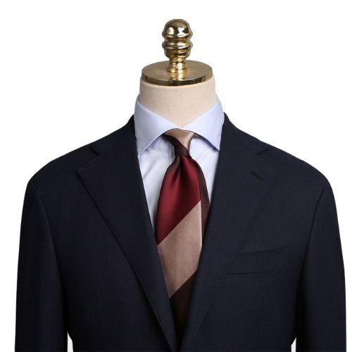 Mannergram - Beige Brown Stripe Silk Tie - 3 Fold - The Suitcase