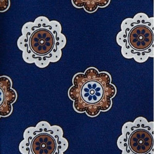 Mannergram - Navy White Brown Floral Printed Handmade Silk Tie - The Suitcase