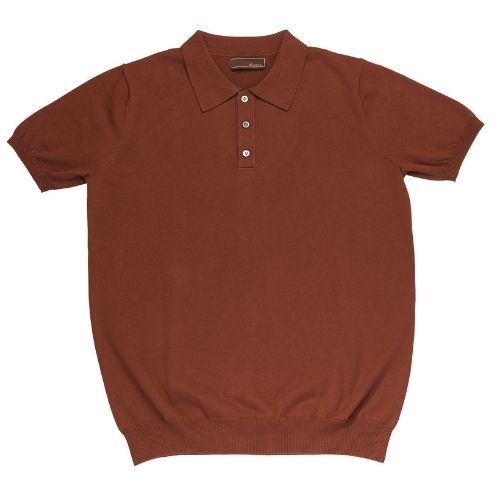 Yeossal - Rust Knitted Cashmere Short Sleeve Polo - The Suitcase