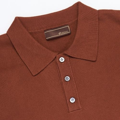 Yeossal - Rust Knitted Cashmere Short Sleeve Polo - The Suitcase