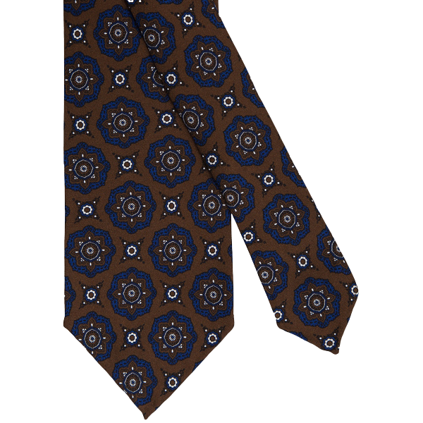 Mannergram - Brown Navy Floral Printed Handmade Silk Tie - The Suitcase