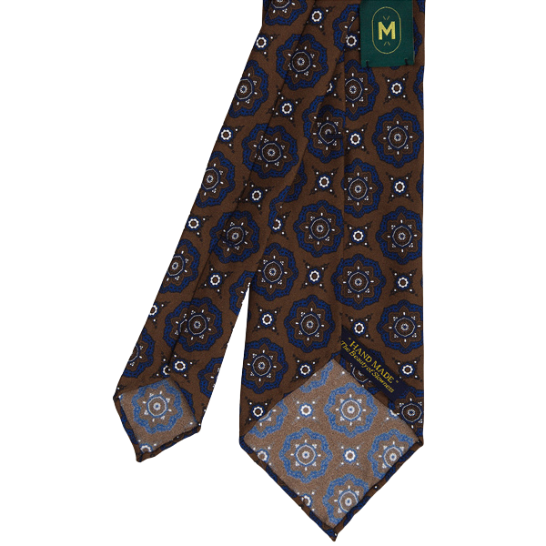 Mannergram - Brown Navy Floral Printed Handmade Silk Tie - The Suitcase