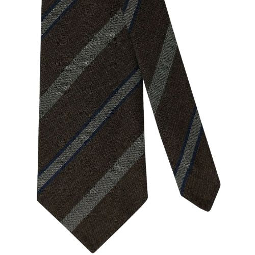 Mannergram - Brown Navy Arrow Stripe Silk Tie - 3 Fold - The Suitcase