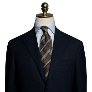 Mannergram - Brown Navy Arrow Stripe Silk Tie - 3 Fold - The Suitcase