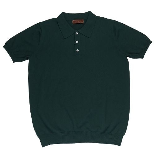 Yeossal - Olive Knitted Cashmere Short Sleeve Polo - The Suitcase
