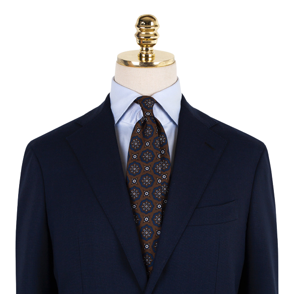 Mannergram - Brown Navy Floral Printed Handmade Silk Tie - The Suitcase