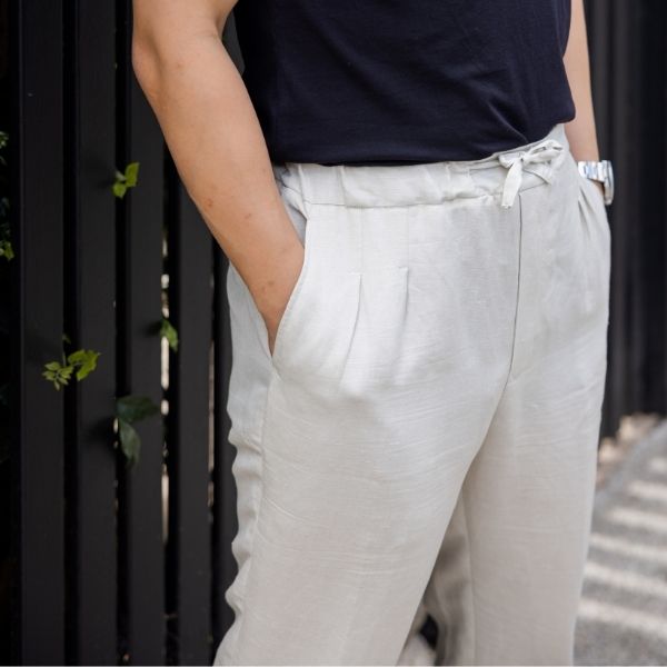 Amauri - Neutral Linen Pleated  Pants - The Suitcase