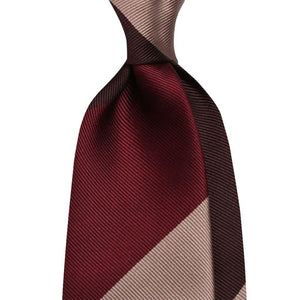 Mannergram - Beige Brown Stripe Silk Tie - 3 Fold - The Suitcase