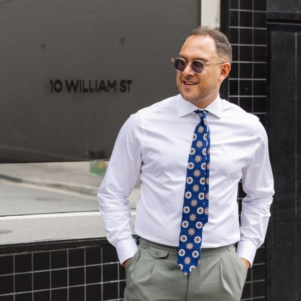 Mannergram - Navy White Brown Floral Printed Handmade Silk Tie - The Suitcase