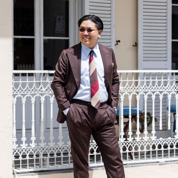 Mannergram - Beige Brown Stripe Silk Tie - 3 Fold - The Suitcase