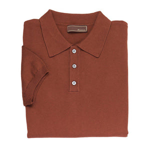 Yeossal - Rust Knitted Cashmere Short Sleeve Polo - The Suitcase