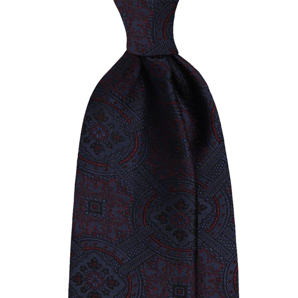 Mannergram - Navy Wine Arabesque Pattern Silk Tie - 3 Fold - The Suitcase